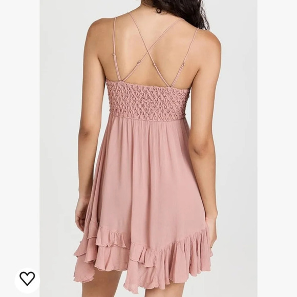 Free People Womens Adella V-Neck Sleeveless Pastel Pink Ruffle-Lace Mini Sz S - Picture 2 of 14